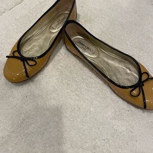 Jimmy Choo Tan and Black Suede Flats